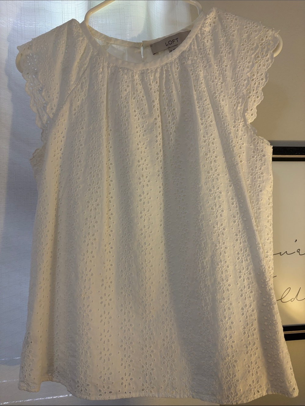 LOFT White Eyelet Cap-Sleeve Blouse